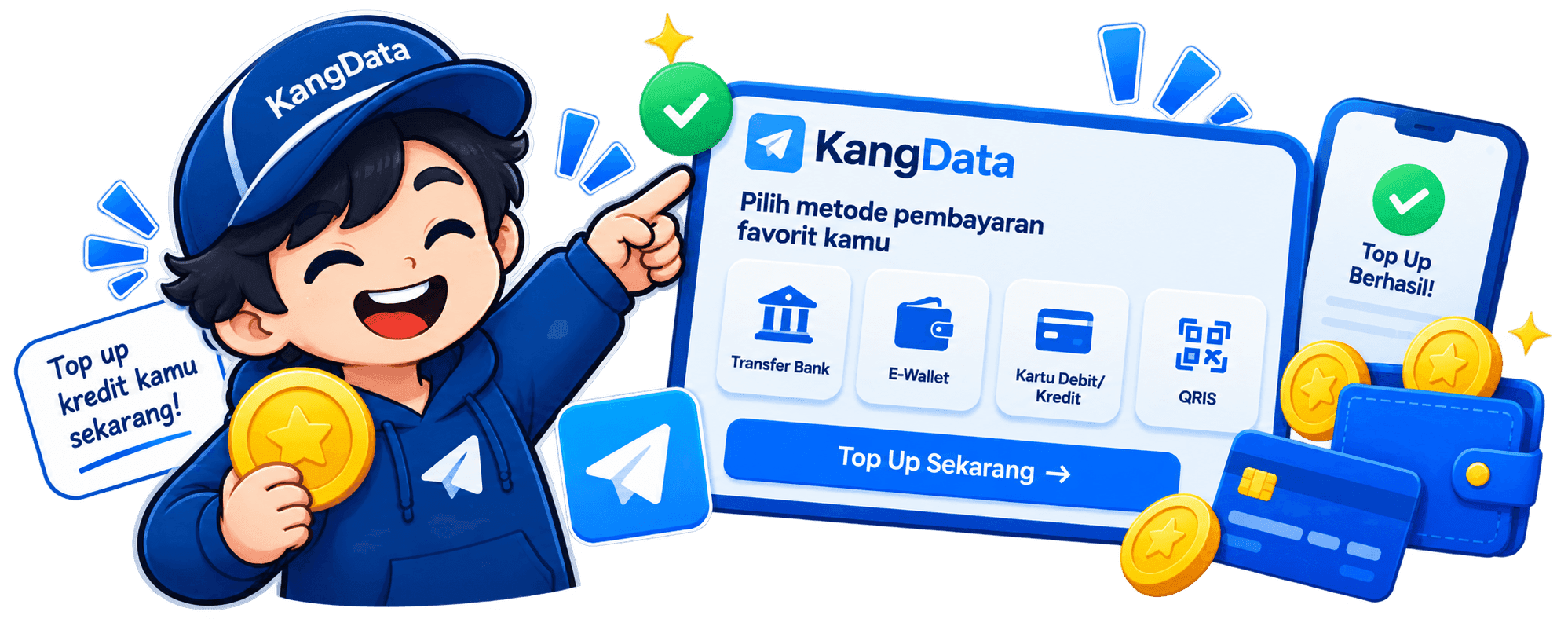 Sistem credit KangData — saldo, riwayat, dan refund